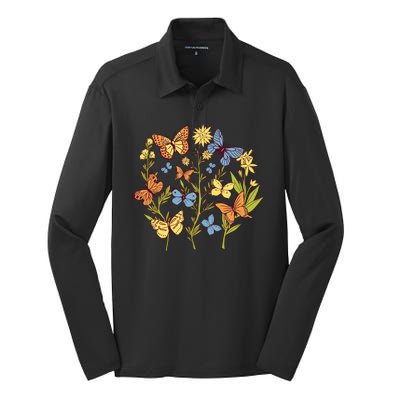 Butterfly Garden Flowers Silk Touch Performance Long Sleeve Polo