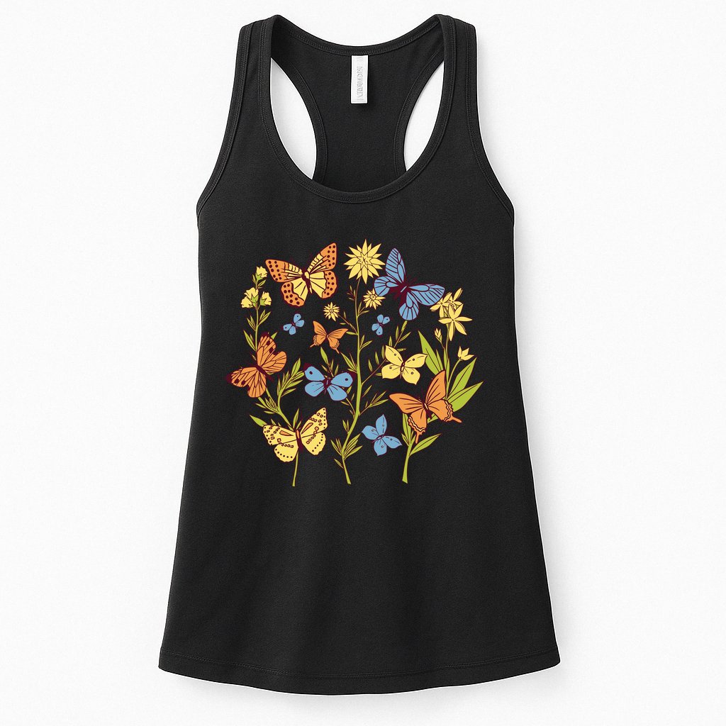 Butterfly Garden Flowers Womens Tank Top