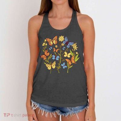 Butterfly Garden Flowers Women's Knotted Racerback Tank