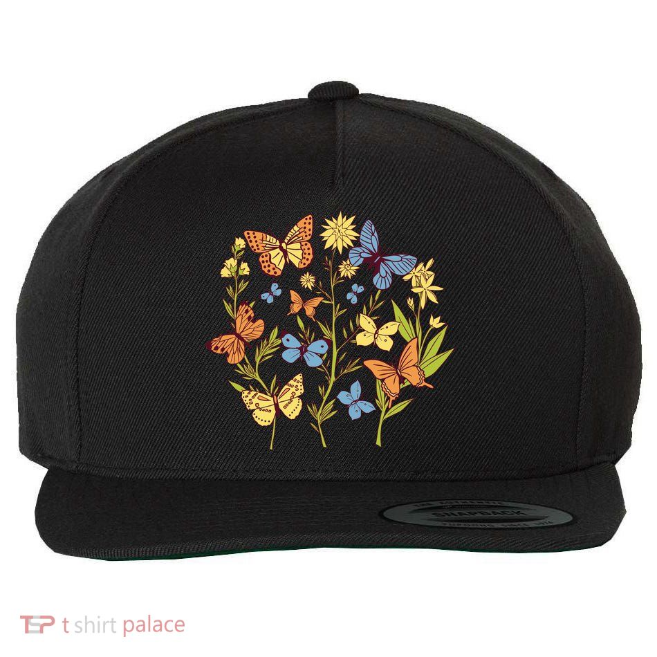 Butterfly Garden Flowers Wool Snapback Cap