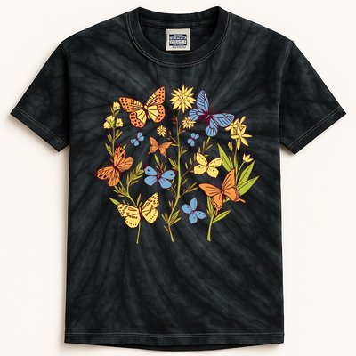 Butterfly Garden Flowers Kids Tie-Dye T-Shirt