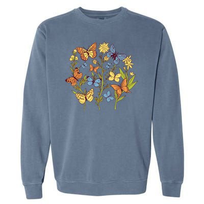 Butterfly Garden Flowers Garment-Dyed Sweatshirt