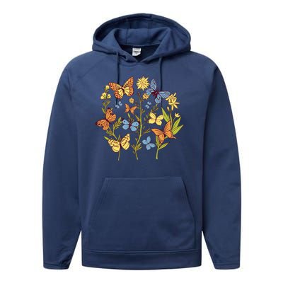 Butterfly Garden Flowers Performance Fleece Hoodie