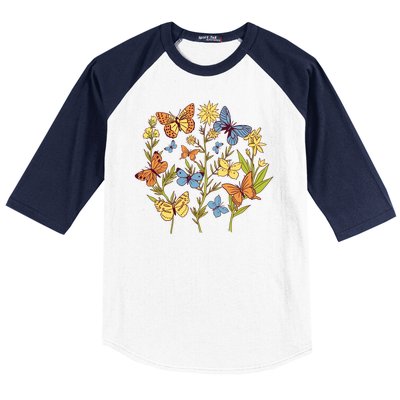 Butterfly Garden Flowers Baseball Sleeve Shirt