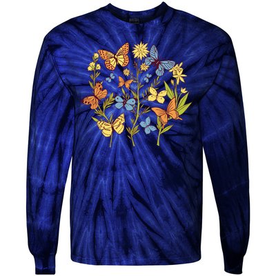 Butterfly Garden Flowers Tie-Dye Long Sleeve Shirt