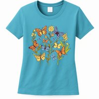 Butterfly Garden Flowers Womens T-Shirt