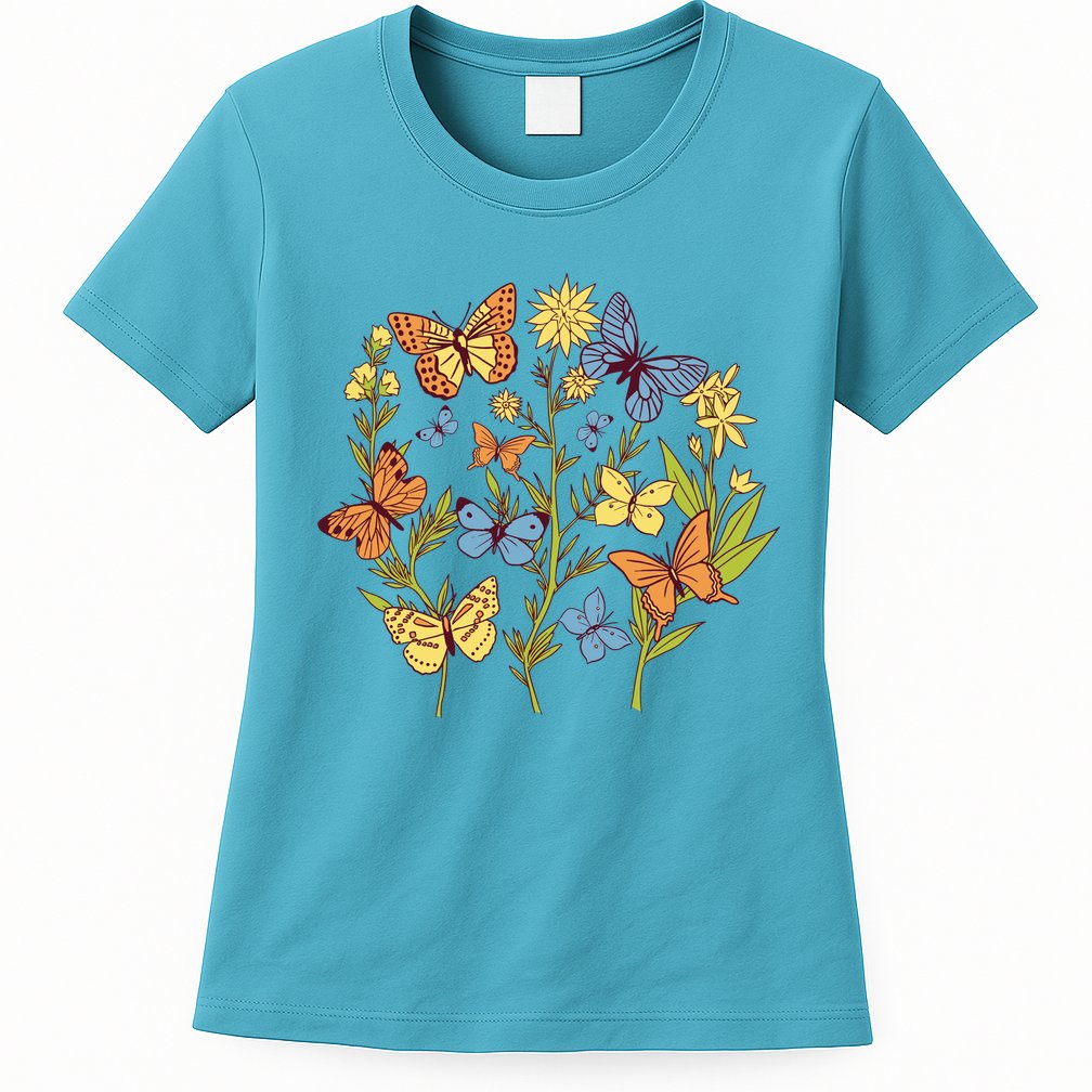 Butterfly Garden Flowers Womens T-Shirt