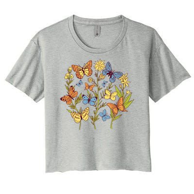 Butterfly Garden Flowers Women's Crop Top Tee