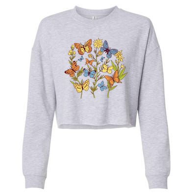 Butterfly Garden Flowers Cropped Pullover Crew