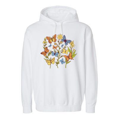 Butterfly Garden Flowers Garment-Dyed Fleece Hoodie