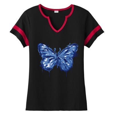 Butterfly Ink Dripping Ladies Halftime Notch Neck Tee