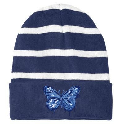 Butterfly Ink Dripping Striped Beanie with Solid Band