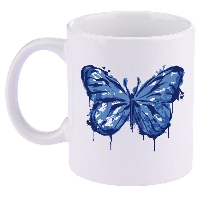Butterfly Ink Dripping 11oz C Handle Ceramic Mug