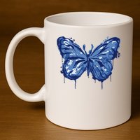 Butterfly Ink Dripping 11oz C Handle Ceramic Mug