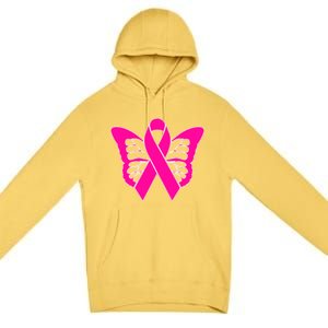 Butterfly Ribbon Breast Cancer Premium Pullover Hoodie