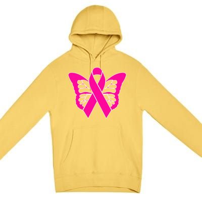 Butterfly Ribbon Breast Cancer Premium Pullover Hoodie