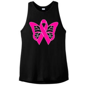 Butterfly Ribbon Breast Cancer Ladies PosiCharge Tri-Blend Wicking Tank