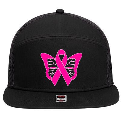 Butterfly Ribbon Breast Cancer 7 Panel Mesh Trucker Snapback Hat