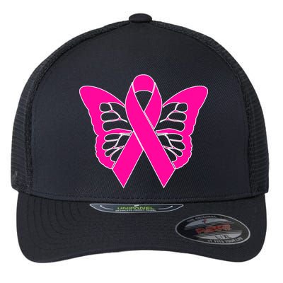 Butterfly Ribbon Breast Cancer Flexfit Unipanel Trucker Cap