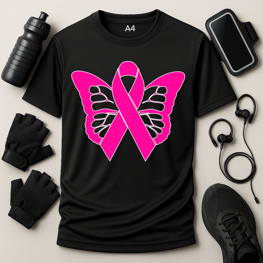 Butterfly Ribbon Breast Cancer Cooling Performance Crew T-Shirt