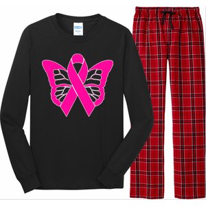 Butterfly Ribbon Breast Cancer Long Sleeve Pajama Set