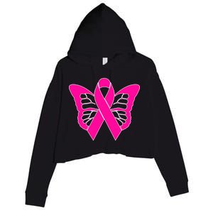 Butterfly Ribbon Breast Cancer Crop Fleece Hoodie