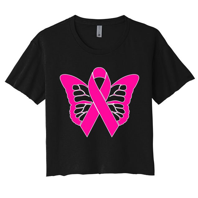 Butterfly Ribbon Breast Cancer Crop Top