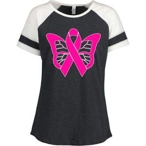 Butterfly Ribbon Breast Cancer Enza Ladies Jersey Colorblock Tee