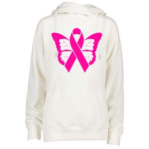 Butterfly Ribbon Breast Cancer Womens Funnel Neck Pullover Hood