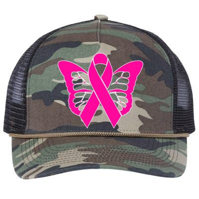 Butterfly Ribbon Breast Cancer Retro Rope Trucker Hat Cap