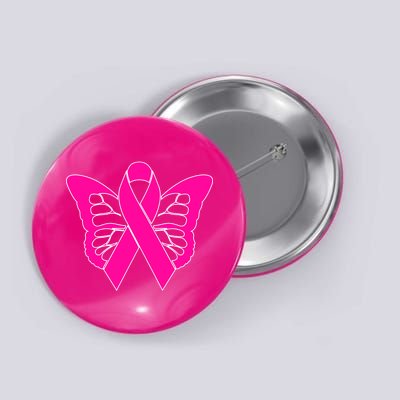 Butterfly Ribbon Breast Cancer Button