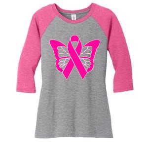 Butterfly Ribbon Breast Cancer Women's Tri-Blend 3/4-Sleeve Raglan Shirt