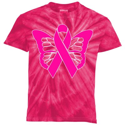 Butterfly Ribbon Breast Cancer Kids Tie-Dye T-Shirt