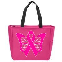 Butterfly Ribbon Breast Cancer Zip Tote Bag