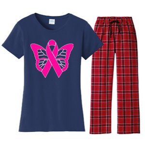 Butterfly Ribbon Breast Cancer Women's Flannel Pajama Set