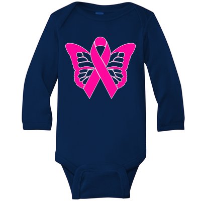 Butterfly Ribbon Breast Cancer Baby Long Sleeve Bodysuit