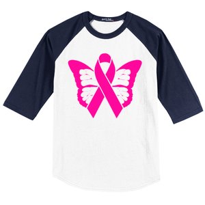 Butterfly Ribbon Breast Cancer Baseball Sleeve Shirt