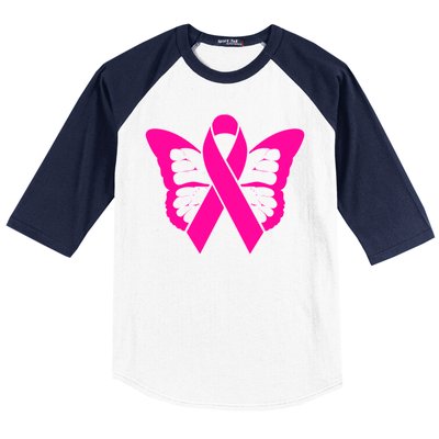 Butterfly Ribbon Breast Cancer Baseball Sleeve Shirt