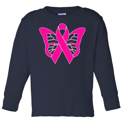 Butterfly Ribbon Breast Cancer Toddler Long Sleeve Shirt