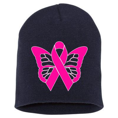 Butterfly Ribbon Breast Cancer Short Acrylic Beanie