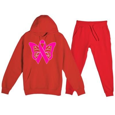 Butterfly Ribbon Breast Cancer Premium Hooded Sweatsuit Set