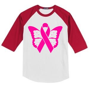 Butterfly Ribbon Breast Cancer Kids Colorblock Raglan Jersey