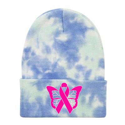 Butterfly Ribbon Breast Cancer Tie Dye 12in Knit Beanie