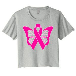 Butterfly Ribbon Breast Cancer Women's Crop Top Tee