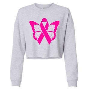 Butterfly Ribbon Breast Cancer Cropped Pullover Crew