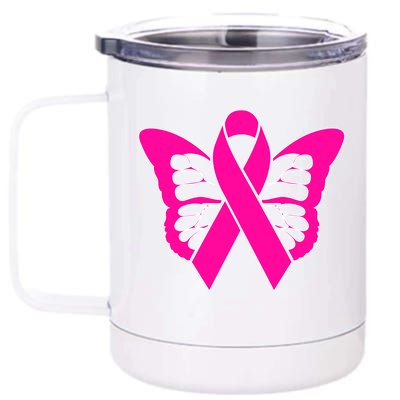 Butterfly Ribbon Breast Cancer 12 oz Stainless Steel Tumbler Cup