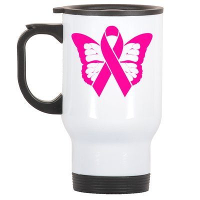 Butterfly Ribbon Breast Cancer Stainless Steel Travel Mug