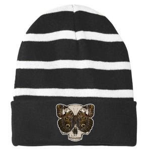 Butterfly Skull Moth Striped Beanie with Solid Band