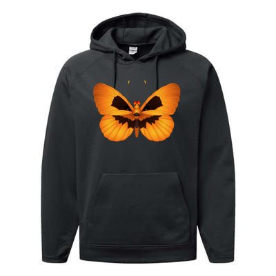 Butterfly With Face Halloween Pumpkin Performance Fleece Hoodie