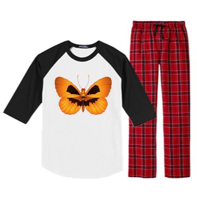 Butterfly With Face Halloween Pumpkin Raglan Sleeve Pajama Set